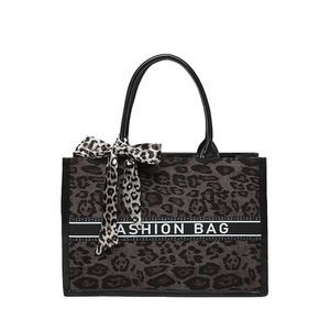 Leopard Letter Graphic Handbag Large Capacity Top Handle Square Tote :v